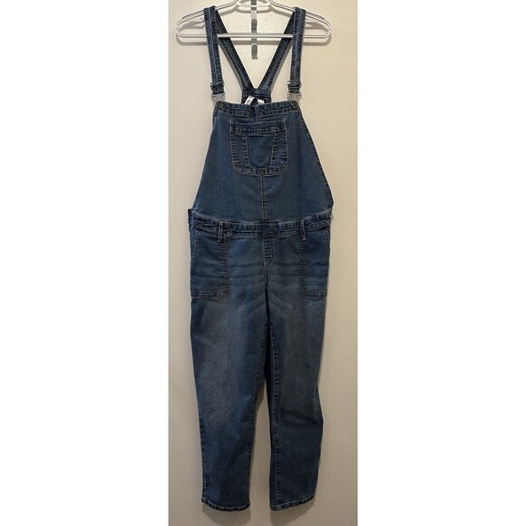 Planet Motherhood Denim - Planet Motherhood Maternity Denim Overalls Large Adjustable Strap Stretch Blue
